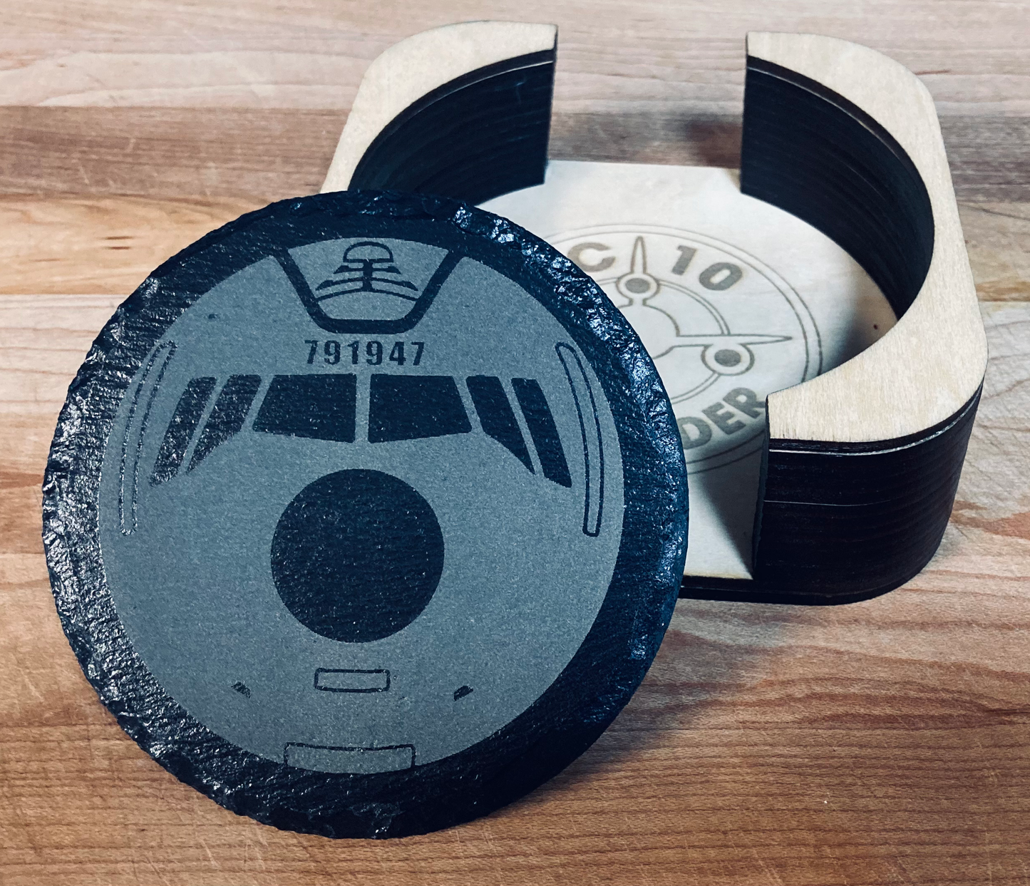 Set of KC-10 Front-Facing Coasters w/ Tail Number. Slate ***With Caddy***