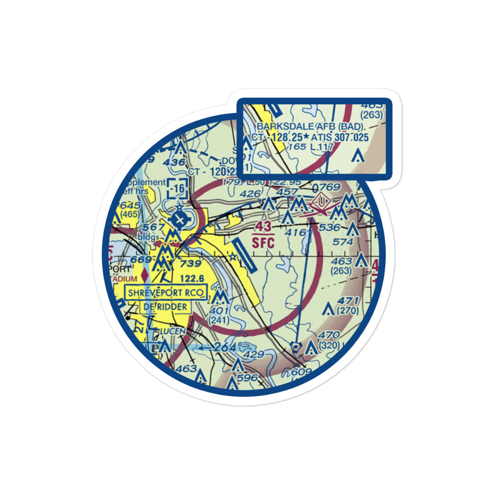 KBAD / BARKSDALE: NAV MAP (VFR) Bubble-free stickers