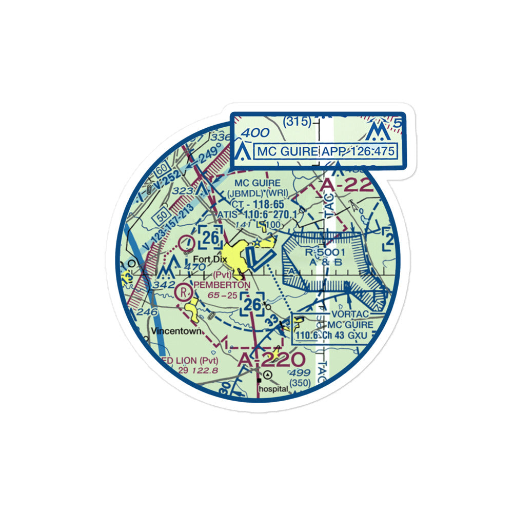 KWRI / McGUIRE : NAV MAP (VFR) Bubble-free stickers