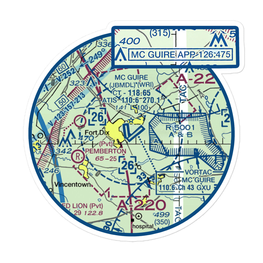 KWRI / McGUIRE : NAV MAP (VFR) Bubble-free stickers