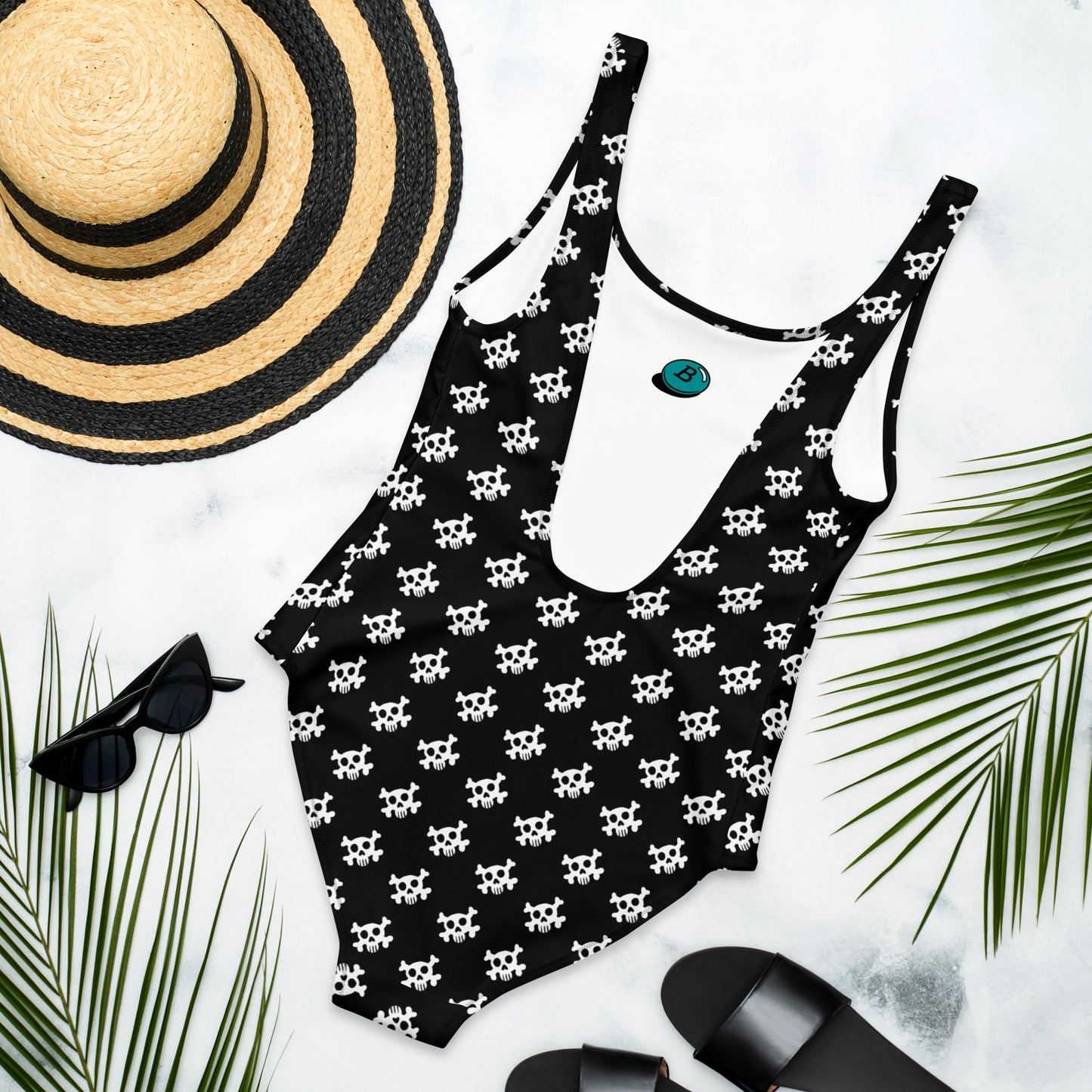 Black and white checkered Pirate Skull One Piece swimweaRRRR