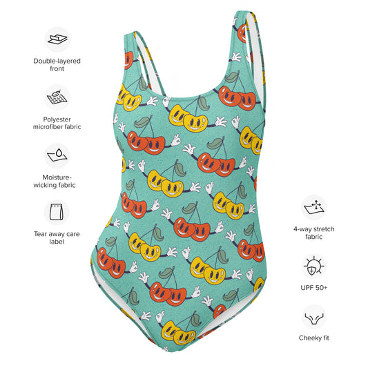 Retro Cartoon Cherries One-Piece Swimsuit