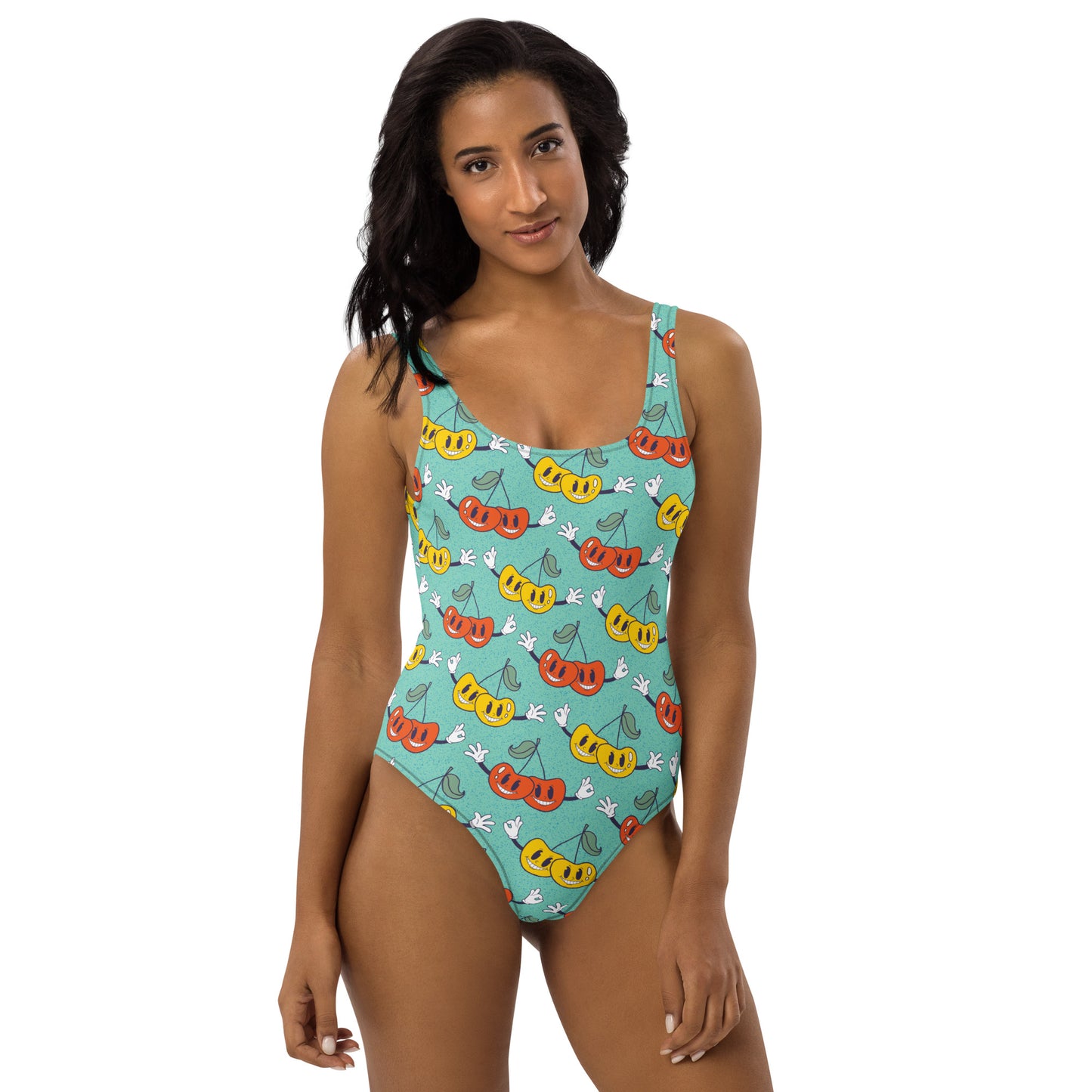 Retro Cartoon Cherries One-Piece Swimsuit