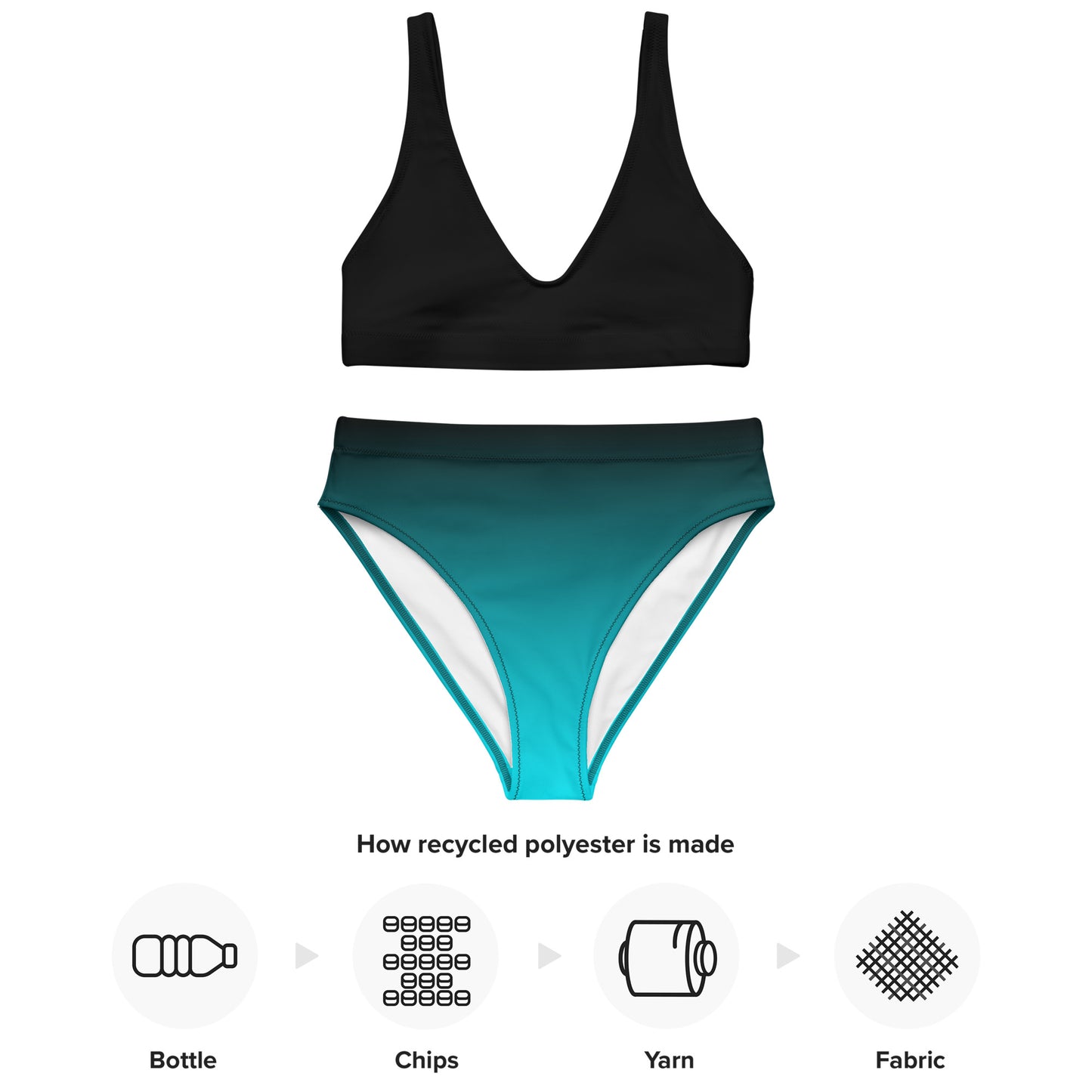 Aqua-Black Ombre high-waisted bikini