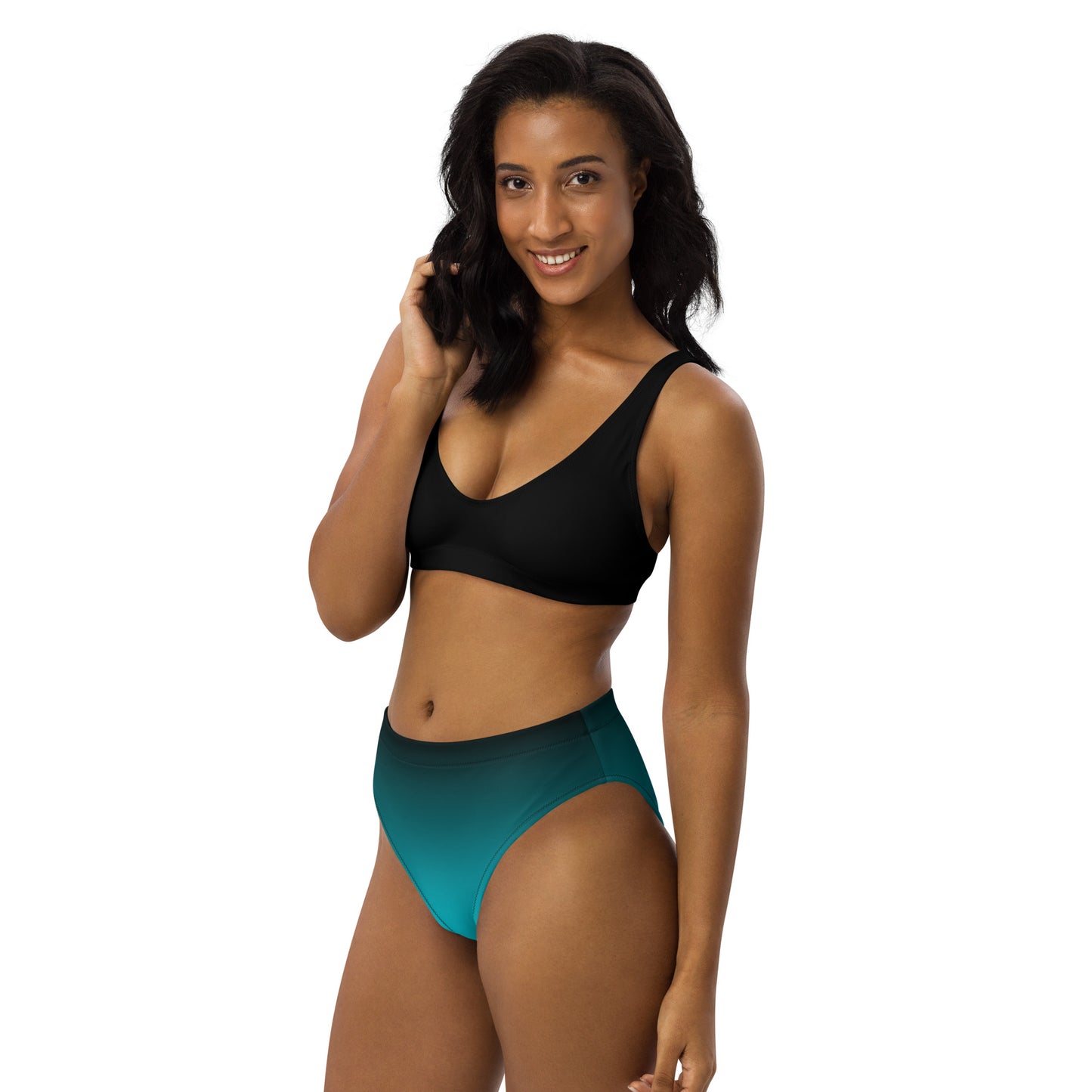 Aqua-Black Ombre high-waisted bikini