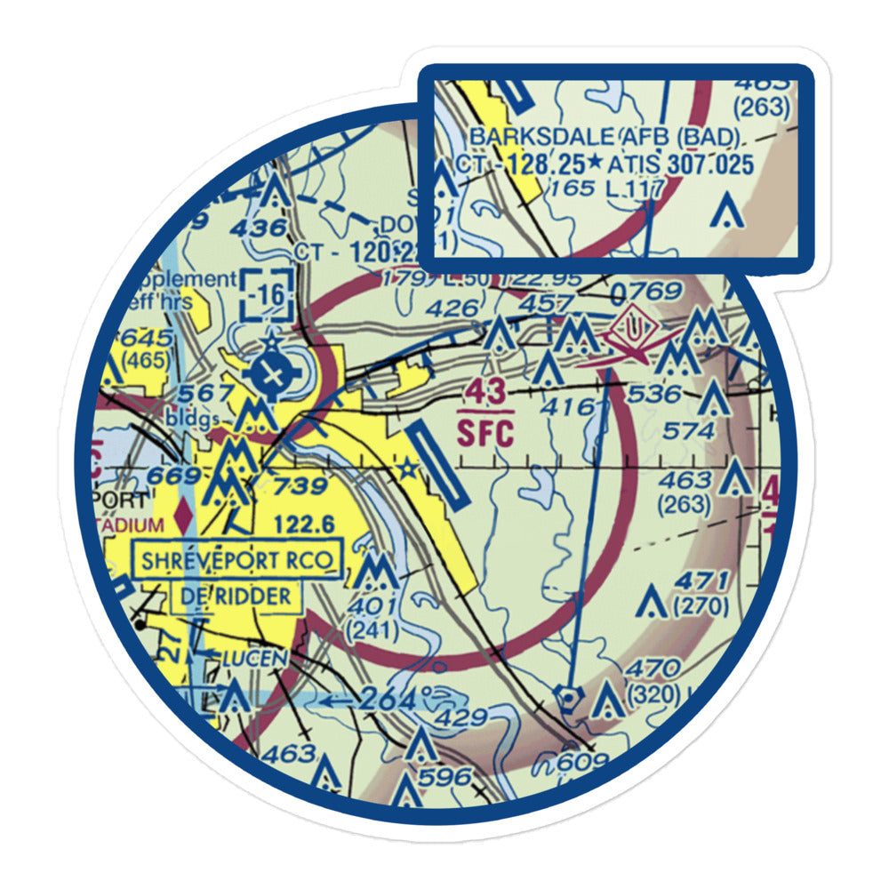 KBAD / BARKSDALE: NAV MAP (VFR)  Bubble-free stickers